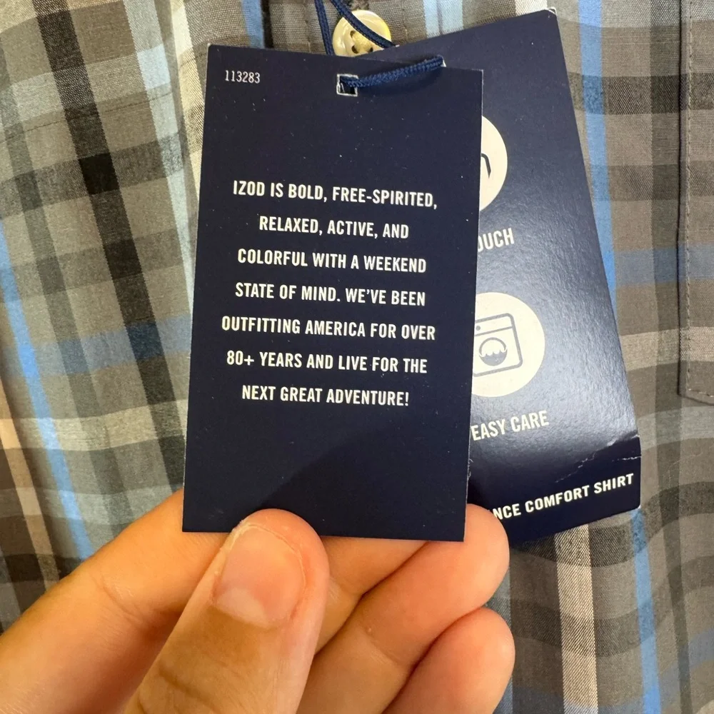 IZOD Performance Comfort Shirt Men's Blue Gray Plaid Button Down Size XL NWT - Picture 9 of 10